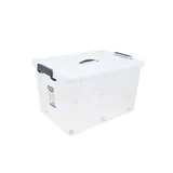 Bac de rangement plastique avec couvercle et roulettes - 65L - translucide - 59x42,5x35cm