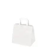 Sac papier kraft blanc poignées plates 26 x 17 x 25 cm - Sac traiteur - Lot de 250