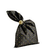 Pochette cadeau métallisée noire pois or Amore 25 x 40 cm - Sachet cadeau noir/or - Lot de 50