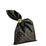 Pochette cadeau métallisée noire pois or Amore 25 x 40 cm - Sachet cadeau noir/or - Lot de 50