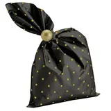 Pochette cadeau métallisée noire pois or Amore 35 x 50 cm - Sachet cadeau noir/or - Lot de 50