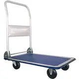 Chariot plateforme 72,5 x 46,7 x 82 cm 150kg - Chariot pliable - Chariot de manutention - Blanc / Bleu