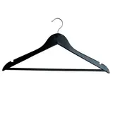 Cintre bois laqué noir antiglisse avec barre et encoches 45 cm - Cintre chemise - Cintre costume - Lot de 3