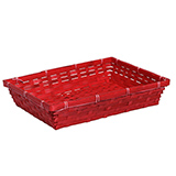 Corbeille bambou rectangulaire rouge 36 x 26 x 7 cm, paquet de 10
