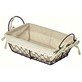Corbeille métal rectangulaire marron tissu beige avec 2 anses 25 x 16 x 8 cm - Corbeilles métal