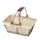 Panier métal rectangulaire marron tissu beige avec 2 anses 25 x 17 x 11 cm