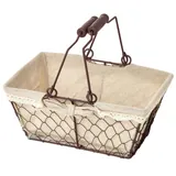 Panier métal rectangulaire marron tissu beige avec 2 anses 30 x 21 x 13 cm