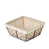 Corbeille métal carrée marron avec tissu beige 14 x 14 x 7 cm