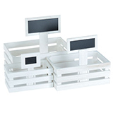 Lot de 3 caisses en bois ajourées avec pancartes ardoise