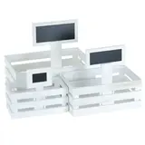 Lot de 3 caisses en bois ajourées avec pancartes ardoise