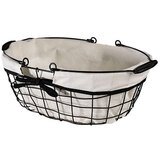 Panier métal ovale noir tissu blanc avec 2 anses 35 x 25 x 13 cm