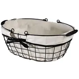 Panier métal ovale noir tissu blanc avec 2 anses 35 x 25 x 13 cm