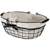 Panier métal ovale noir tissu blanc avec 2 anses 35 x 25 x 13 cm