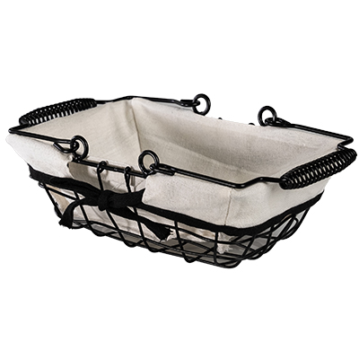 Panier métal rectangulaire noir tissu blanc avec 2 anses 22 x 14 x 8 cm