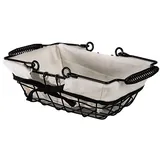 Panier métal rectangulaire noir tissu blanc avec 2 anses 22 x 14 x 8 cm
