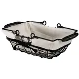 Panier métal rectangulaire noir tissu blanc avec 2 anses 22 x 14 x 8 cm