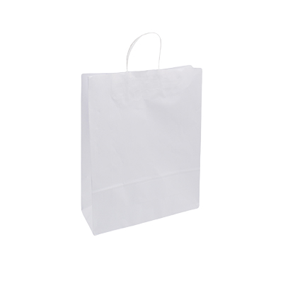 Sac kraft blanc à poignées torsadées 32+12x41cm 100g/m² (x200) - Sacs kraft unis poignées torsadées