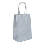 Sacs kraft Argent poignées torsadées - 14 + 8,5 x H 21,5 cm - Sacs kraft métallisés poignées torsadées