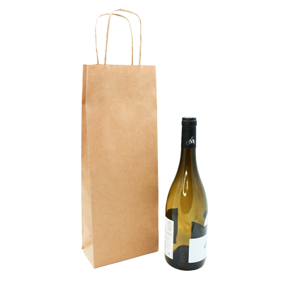 Sac 1 bouteille kraft brun poignées torsadées 14+8x39 cm – Paquet de 50