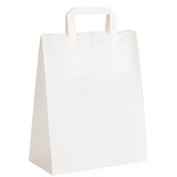 Sac kraft blanc poignées plates – 32 x 16 x 39 cm – Paquet de 50