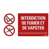 Plaque Interdiction de fumer et de vapoter