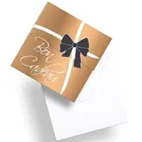 Bon cadeau noeud or / noir 12 x 12 cm - Paquet de 12