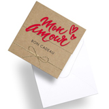 Bon cadeau Mon Amour kraft / rouge 12x12cm + enveloppe - Bons cadeaux