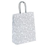Sac cadeau motif floral gris / blanc poignées noires 18 x 8 x 24 cm - Sac cadeau papier - Lot de 50