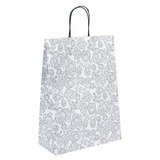 Sac cadeau motif floral gris / blanc poignées noires 27 x 12 x 37 cm - Sac cadeau papier - Lot de 50