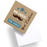 Bon cadeau Moustache kraft / rouge 12x12cm + enveloppe
