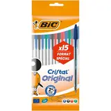 Stylos Bic cristal pointe 1 mm - 4 couleurs - lot de 15