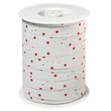 Bolduc blanc étoiles rouge et argent 10 mm x 250 m polypropylène - Bolducs, noeuds et rubans Noël