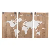 Tableau triptyque carte du monde en 3 panneaux bois 210 x 4 x 121 cm
