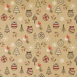Papier cadeau Oriane kraft brun décor Noël rouge 70 cm x 50 m 60 g/m² - le rouleau
