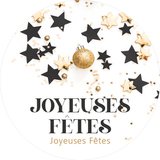 Étiquettes adhésives JOYEUSES FÊTES Blanc / Noir / Or ø 35 mm - Paquet de 500