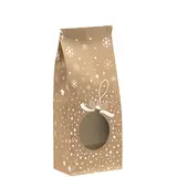 Sachet confiserie Noël kraft avec fenêtre Snow 9 x 5 x 20,5 cm 80g/m² - Sachet SOS Noël - Sachet bonbons Noël - Lot de 100