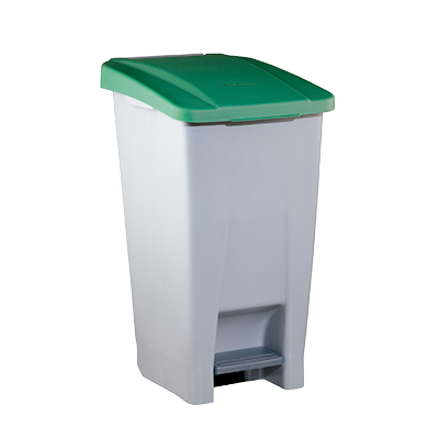 Poubelle mobile à pédale 60 litres gris / vert polypropylène - Poubelles professionnelles