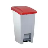Poubelle à pédale 60 L plastique HACCP - Gris avec couvercle rouge