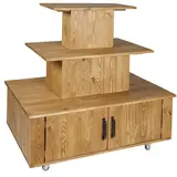 Présentoir central à roulettes 3 niveaux bois massif 119 x 79 x 110 cm - Podium de présentation mobile