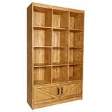 Étagère 12 cases et 2 portes basses en pin massif 119 x 39 x 200cm - Meuble présentoir - Étagère à bières