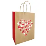 Sac cadeau kraft brun coeurs rouges My Love 26 x 12 x 35 cm - Sac Saint Valentin - Lot de 50