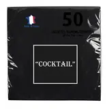 Serviette cocktail ouate micro-gaufrée 2 plis 20 x 20 cm - Mini serviette - Noir - Paquet de 50