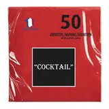 Serviette cocktail ouate micro-gaufrée 2 plis 20 x 20 cm - Mini serviette - Rouge - Paquet de 50
