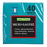 Serviette ouate micro-gaufrée 2 plis 38 x 38 cm - Serviette jetable - Serviette de table papier - Bleu turquoise - Paquet de 40