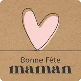 Étiquettes cadeaux adhésives Bonne Fête maman 35 x 35  mm Kraft brun / Rose pâle - Boîte de 500 
