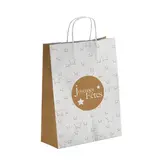 Sac cadeau Noël Joyeuses Fêtes kraft blanc / cuivre 36 + 13 x 40,5 cm - Paquet de 50