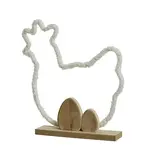 Silhouette poule polyester sur socle bois 27 x 32 cm Blanc / Brun - Déco de Pâques