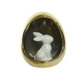 Lapin blanc céramique dans oeuf métal or 9 x 8,5 x 10,3 cm - Déco de Pâques