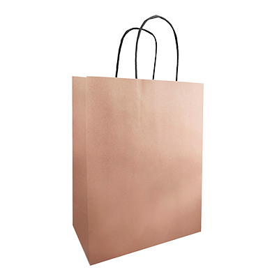 Sac kraft rose cuivré à poignées torsadées 23+12x30cm 90g/m² (x50) - Sacs kraft métallisés poignées torsadées