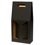 Coffret bouteille de vin avec poignée et fenêtre - 2 bouteilles - noir - 18 x 9 x 38 cm - Paquet de 20